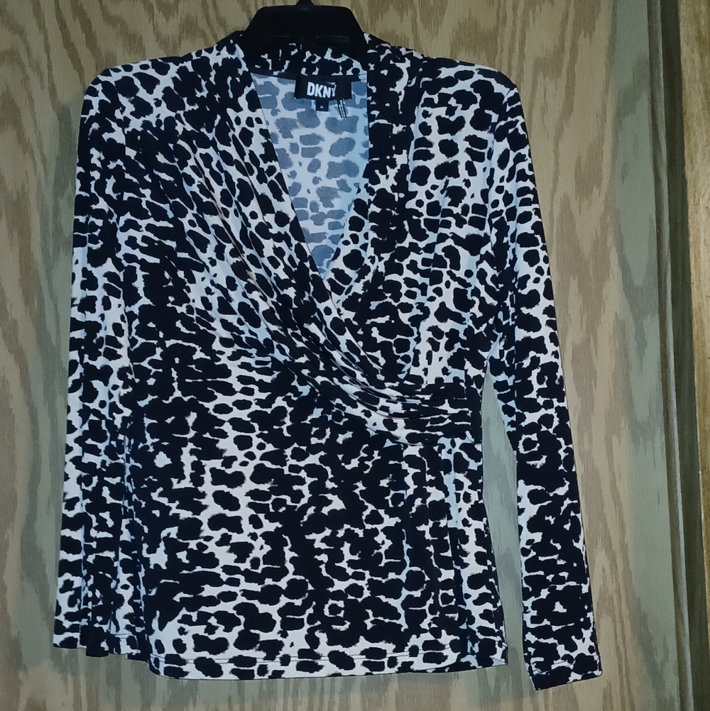DKNY Black and White Animal Print Blouse